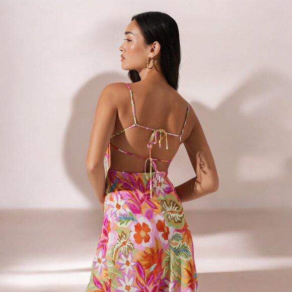 NWT ASTR Gabriella Midi Dress Orange Purple Multi - Picture 4 of 9